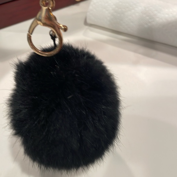 Rabbit Fur Fluff Ball - Pom Pom Key Fob black real fur 3” round. Purse charm - Picture 4 of 8